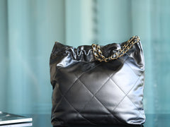 Handbag Shiny Calfskin & Gold-Tone Metal metal gray