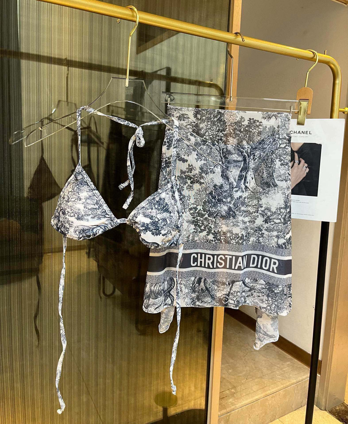 Printed lace-up tankini swimsuit set