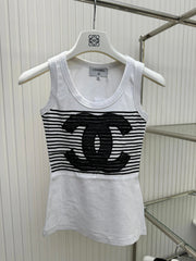 Black and white textured logo embroidered vest