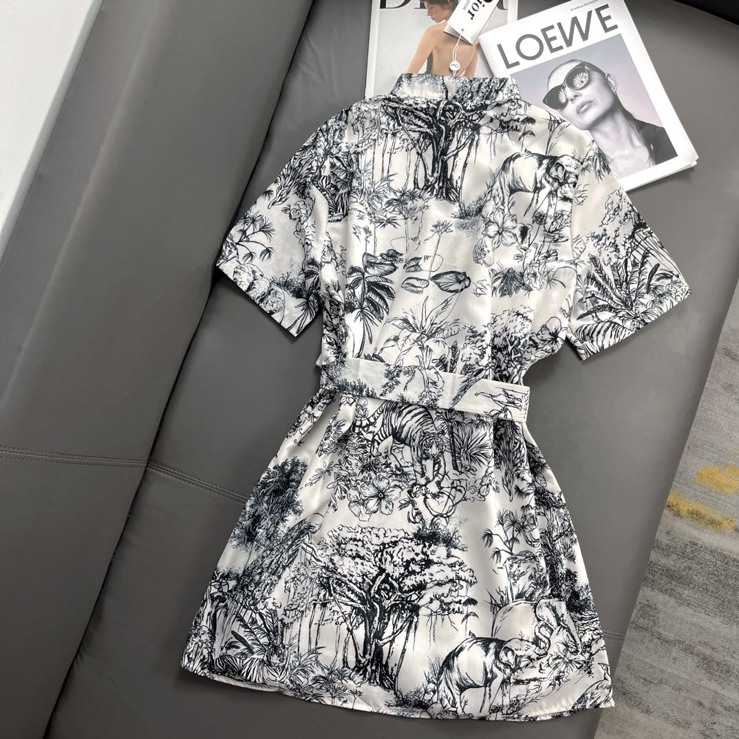 Printed pattern short sleeve dress