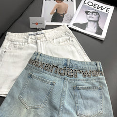 Denim shorts with cutout letters