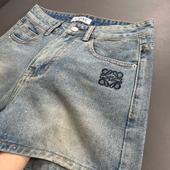 Rhinestone Embroidered Denim Shorts