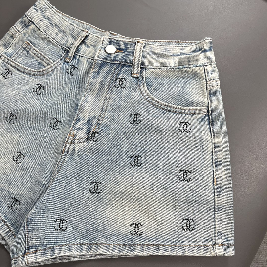 Rhinestone Embroidered Denim Shorts