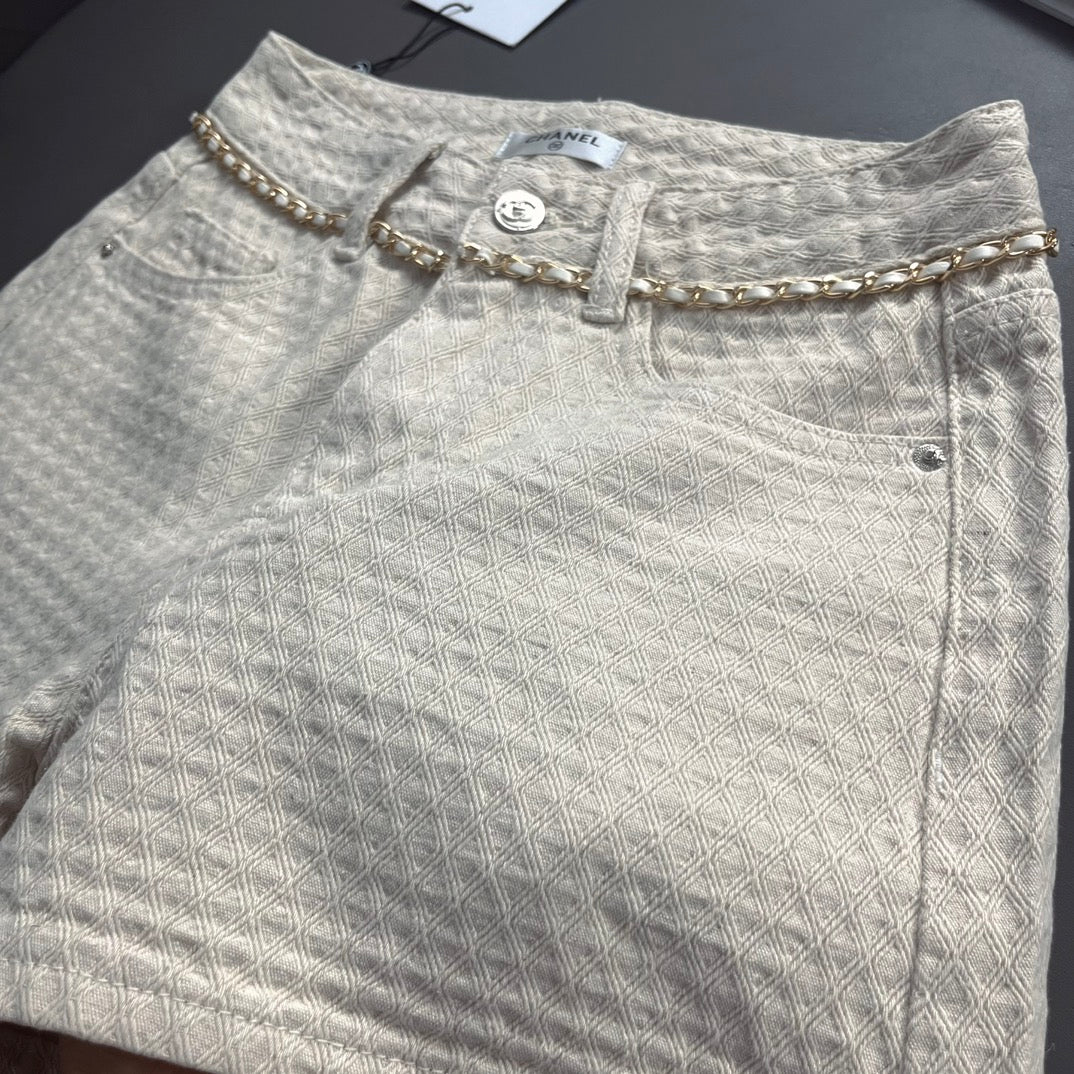 Diamond check denim shorts