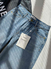 Embossed letter jeans
