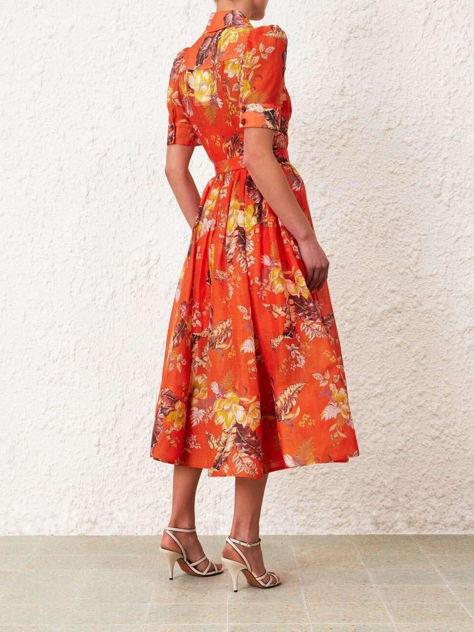 Tropical floral print resort dress
