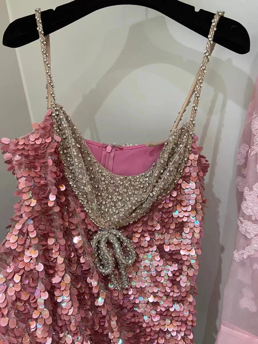 Elegant sequin and diamond chain embellished dress