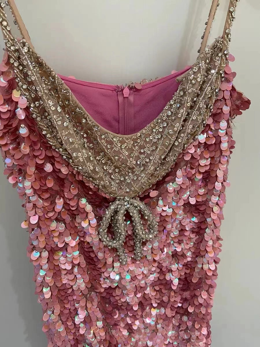Elegant sequin and diamond chain embellished dress