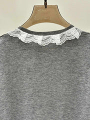 Lace round neck knitted short sleeves