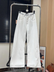 White jeans with logo on waist