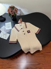 Color block knitted polo collar short sleeves