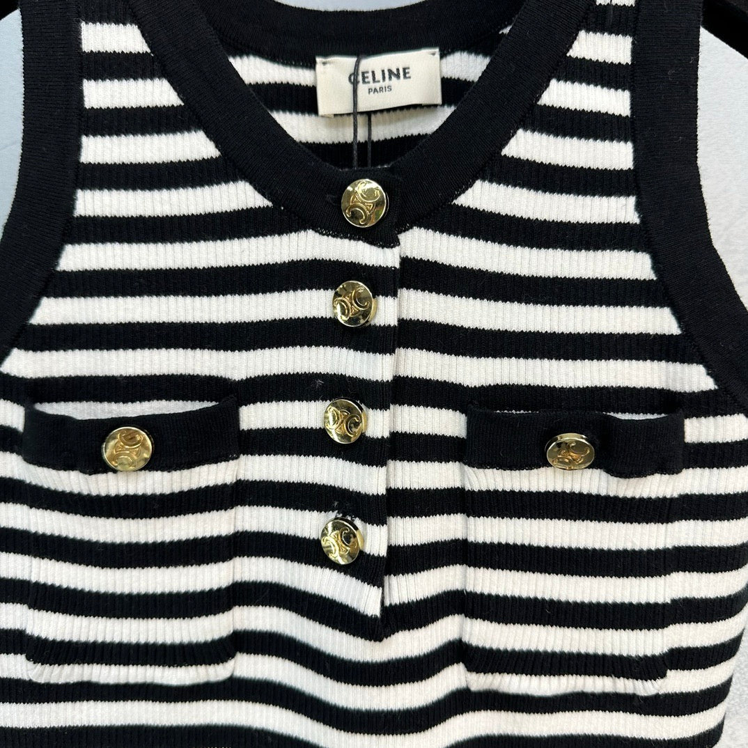 Button Striped Knit Vest
