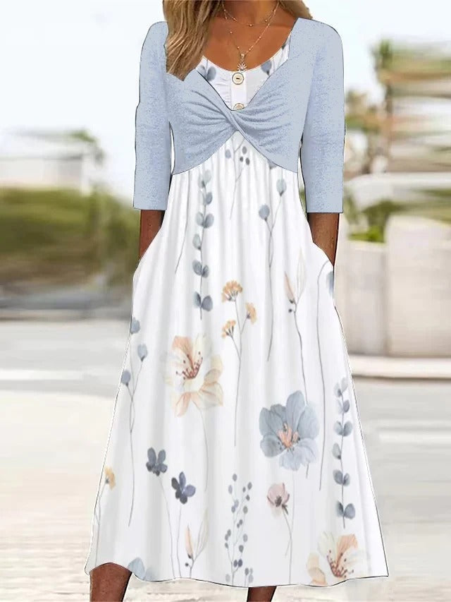 Twofer White Floral Midi Dress
