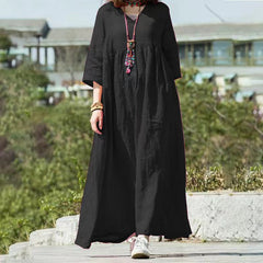 Color Black 3/4 Sleeve Midi Dress