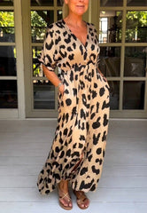 Robe longue à col en V léopard sauvage