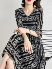 Noble 3/4 Sleeve Print Midi Dress