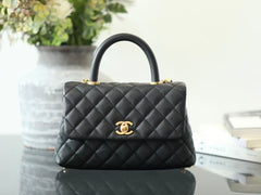 Handle Flap Quilted Caviar Gold-tone small Black